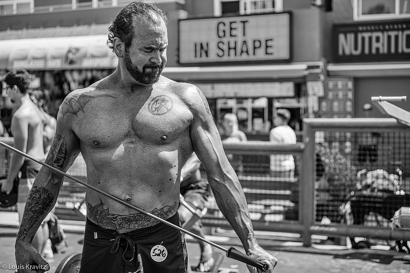 This is an exclusive backstage look at the athletes as they prepare to compete at the world-famous Muscle Beach bodybuilding, physique and swimsuit contests. The contests attract competitors of all ages from all over the world who have spent years sculpting their bodies for this moment in the sun. The contestants are gracious, courteous and lots of fun to be with and photograph. The enormously muscular men and women bodybuilders are gentle giants. These photos brings the viewer into the backstage arena where some serious and not so serious preparation is taking place.